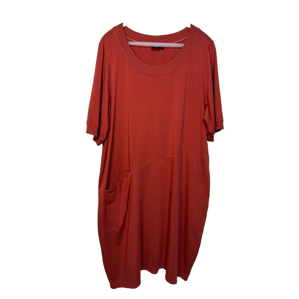 Lisa Bayne Medium Rust Dress Oversized Lagenlook Bamboo Blend Shift Pocket